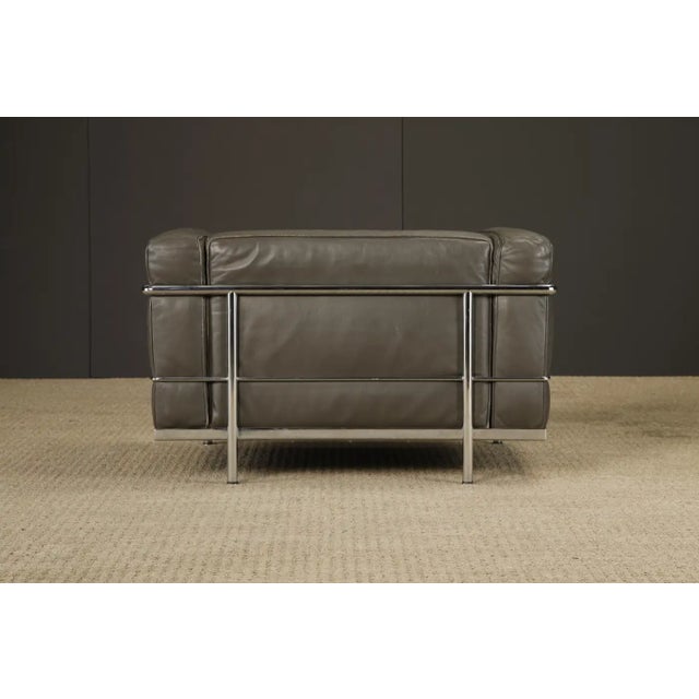 Early Year Grey Leather 'Lc3' Club Chairs by Le Corbusier for Cassina, Signed For Sale - Image 10 of 18