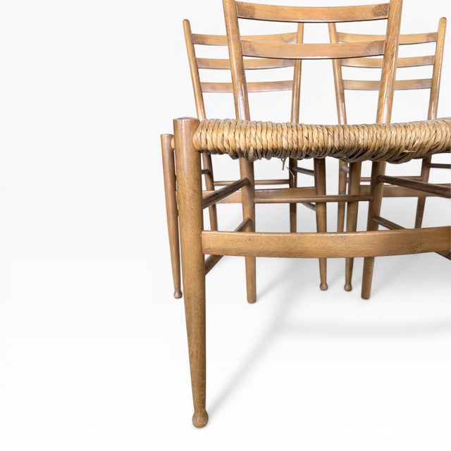 Wood Vintage Rush Seat Ladderback Dining Chairs by Gio Ponti, 1970s For Sale - Image 7 of 10