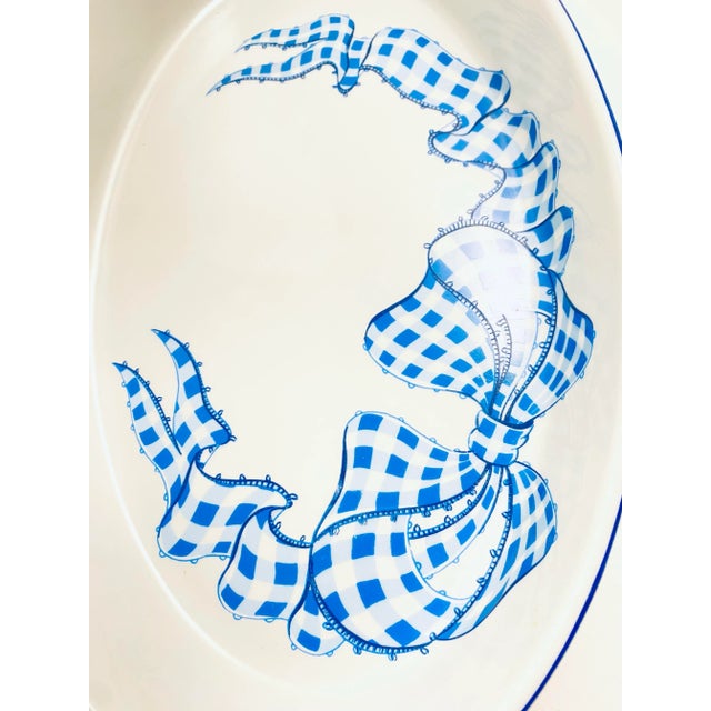 Blue Gingham by Howard Kaplan Philippe Deshoulieres Edition Lourioux oval Porcelaine baking/serving Dish. This is an...