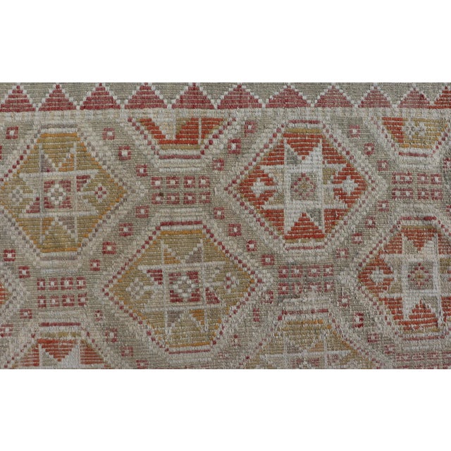 Turkish Vintage Kilim With All-Over Diamond Design With Orange & Yellow For Sale - Image 10 of 12