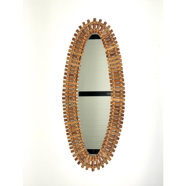 1960s Mid-Century Bamboo and Rattan Oval Wall Mirror, Italy, 1960s For Sale - Image 5 of 12