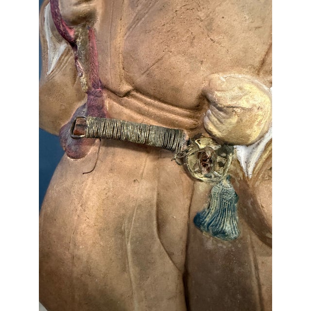 Early 19th Century Edo Period Japanese Polychrome Ceramic Samurai Figure W/ Fan For Sale - Image 4 of 11