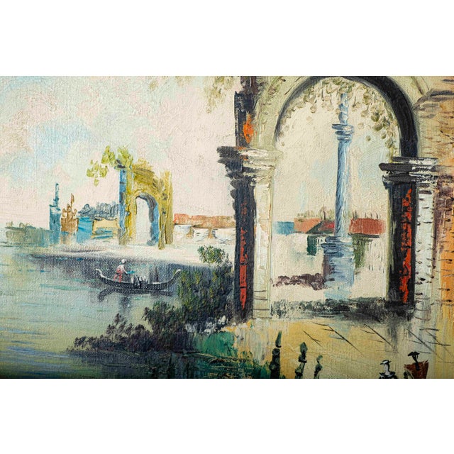 Vintage Framed Venice Gondola & Architectural Ruins Oil Painting Signed “Brunetti” For Sale - Image 6 of 14