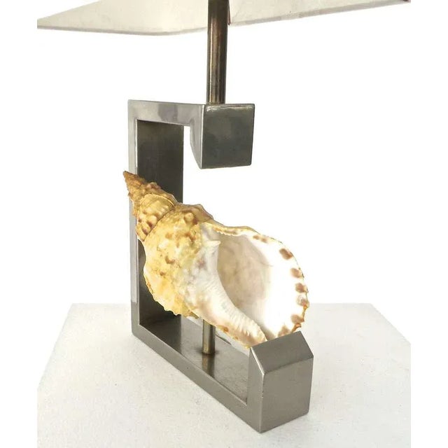 1970s French Table Lamp with Real Seashell Surrounded by Nickel Chrome Frame For Sale In Chicago - Image 6 of 10