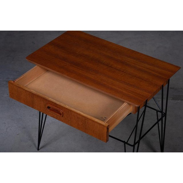 Mid-Century Modern Danish Teak Bedside Table with Metal Frame, 1960s For Sale - Image 4 of 11