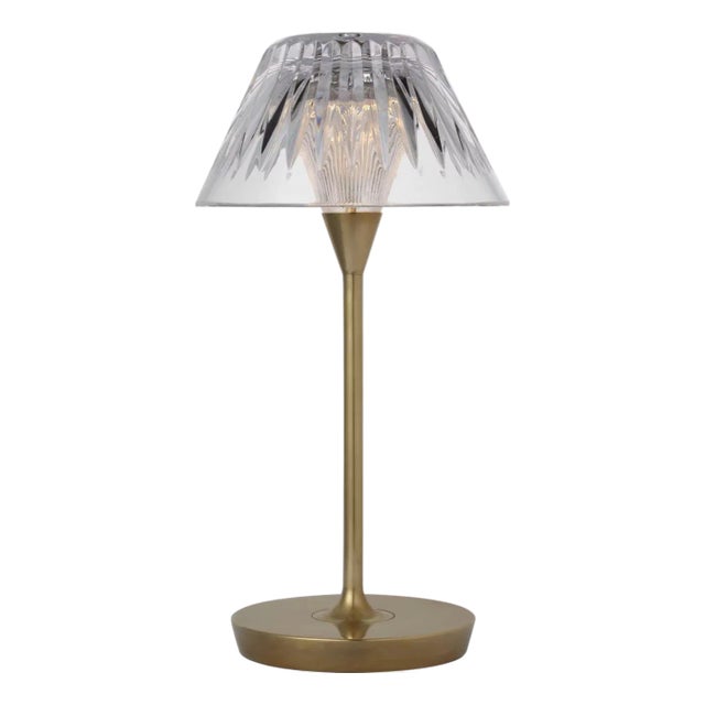 Waterford by Visual Comfort Signature Blaze 12" Rechargeable Table Lamp in Natural Brass with Clear Crystal For Sale