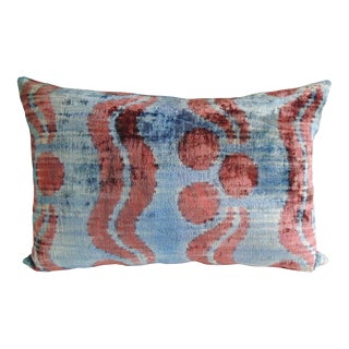 Pink and Aqua Silk Velvet Long Bolster Decorative Pillow #2 For Sale