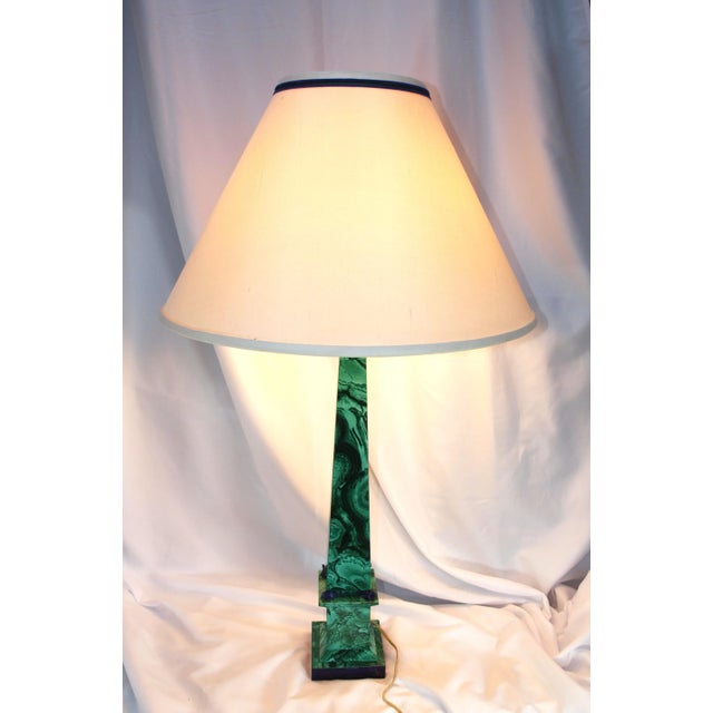Pair Vintage Malachite Stone Lamps With Lapiz Lazuli Accents For Sale - Image 11 of 12