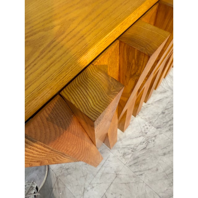 Geometric Wood Credenza With Brass Base, Italy 1980s For Sale - Image 4 of 10