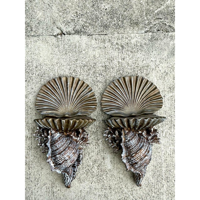 Vintage Silvered Clam Shell Brackets - A Pair For Sale - Image 9 of 12