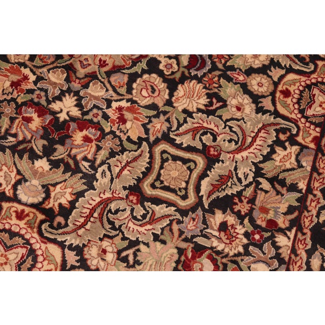Shabby Chic Art Nouveau Floral 1990's Doop Pak-Persian Black/Green Wool Rug - 6'3'' X 9'1'' For Sale - Image 3 of 9