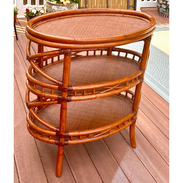 Mid-Century Modern Palecek Rattan Bamboo 3 Tier Table For Sale - Image 3 of 11