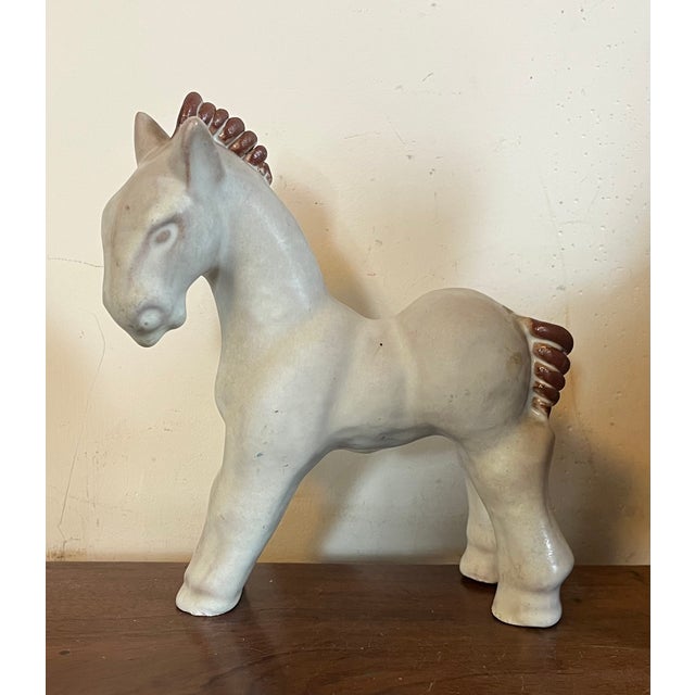 White 1940's Swedish Mid-Century Modern Pottery Horse by Vicke Lindstrand for Uppsala Ekeby - "Häst" For Sale - Image 8 of 15