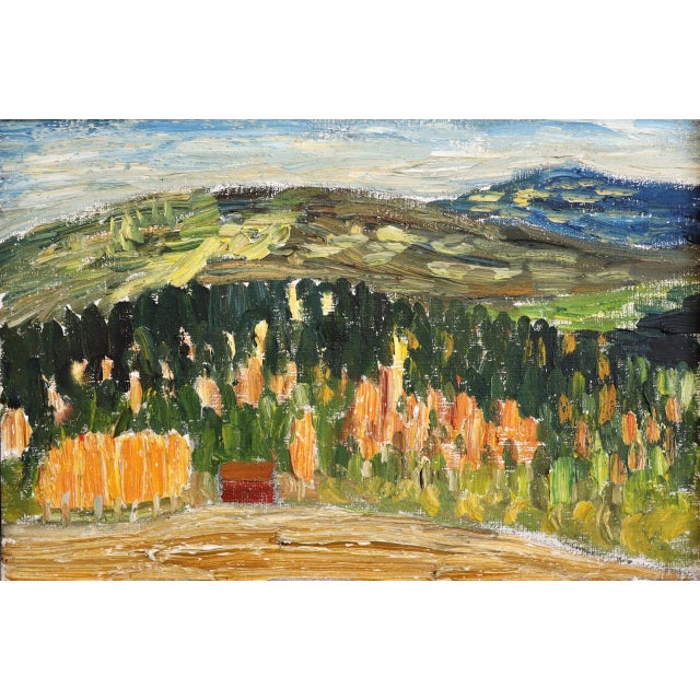Textile 1971 Modernist 'The Hills Beyond' Vintage Original Swedish Expressive Landscape Oil Painting, Framed For Sale - Image 7 of 13