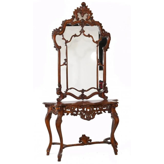 Brown Italian Carved Console Table Mirror, 1920s, Set of 2 For Sale - Image 8 of 8