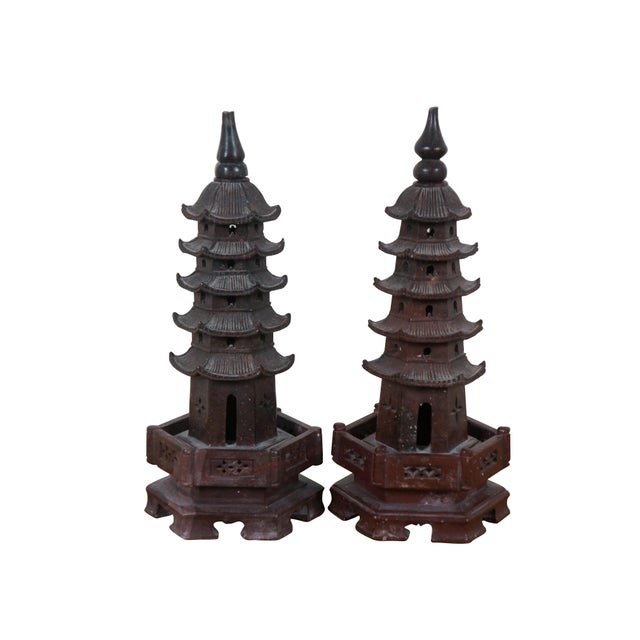 Chinoiserie Set of 3 Vintage Chinese Red Soapstone Five & Seven Tier Pagoda Temple Incense Burners For Sale - Image 3 of 12