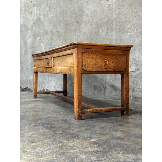 19th C French Draper’s Table Farmhouse Harvest Work Table 83” For Sale - Image 16 of 18