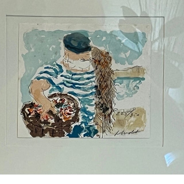 French Pair of Vintage Urbain Huchet Signed Lithographs  Gallery Float Mount For Sale - Image 3 of 6