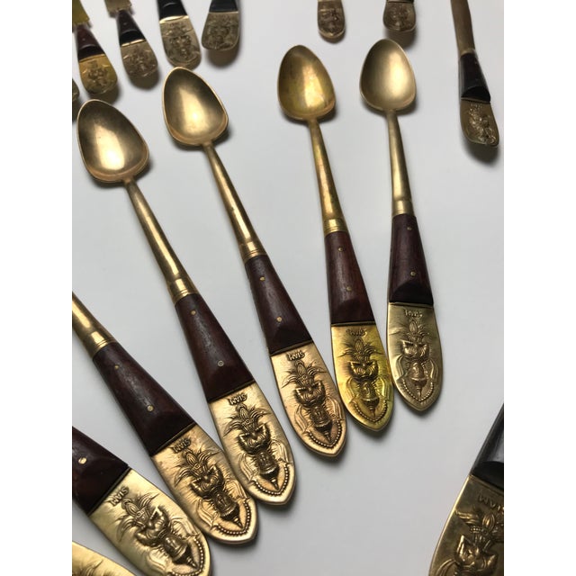 MidCentury Rosewood and Brass Siam Flatware Boxed 80 Piece Set