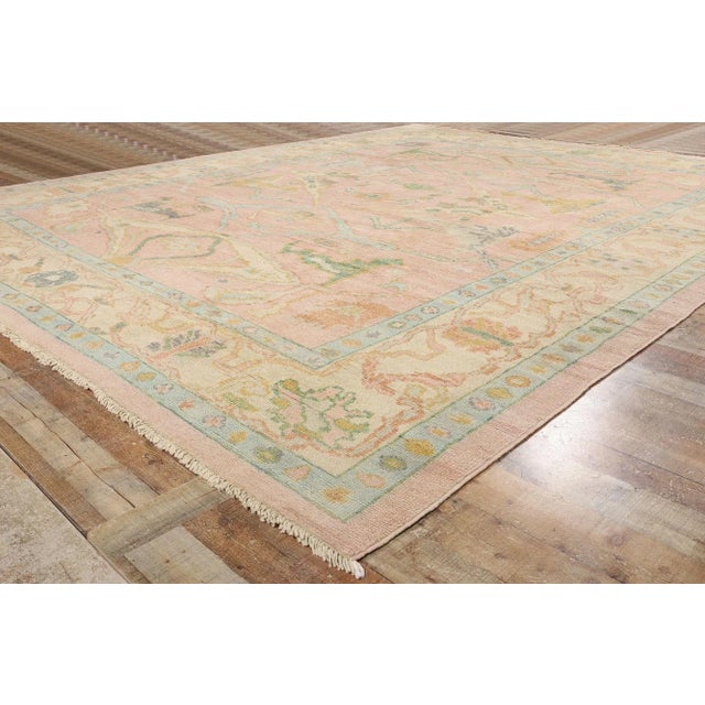 Pink Vintage Modern Pink Oushak Rug - 12'00 X 14'09 For Sale - Image 8 of 10