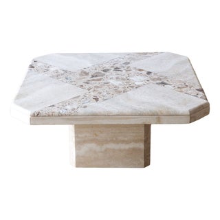 Vintage Travertine Coffee Table with Inlaid Terrazzo Top, 1970s For Sale