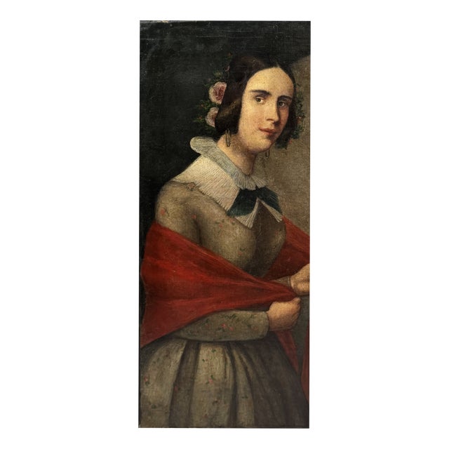 Italian School Artist, Portrait of a Young Woman, 1850, Oil Painting on Canvas For Sale
