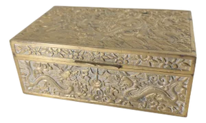 Mid-Century Chinese Chinoiserie Brass Humidor Box With Dragons