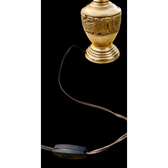 Attributed to James Mont MCM Gilt Brass Candlestick Lamp With Frosted Glass Flame Shade For Sale - Image 11 of 14