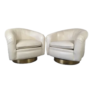 1970s Leather Tilt Swivel Lounge Chairs by Milo Baughman for Thayer Coggin - Set of 2