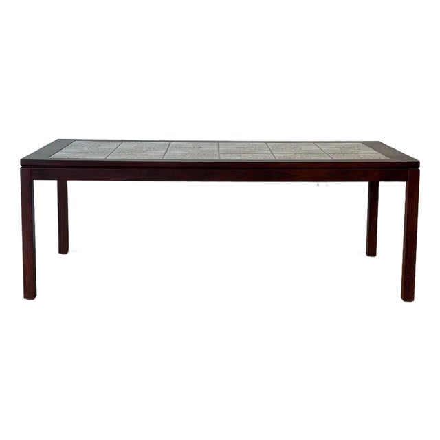 Rosewood Rectangular Coffee Table With Ceramic Tile Top Vintage Mid-Century Modern 1960s For Sale