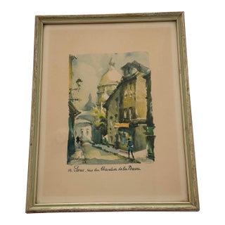 Vintage Framed Paris Montmartre Rue Du Chevalier De La Barre Art Print For Sale