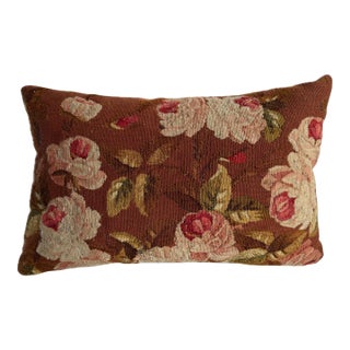 19th Century Antique French Aubusson Floral Tapestry Pillow For Sale