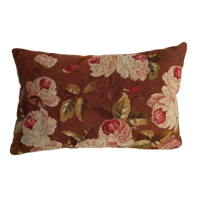 19th Century Antique French Aubusson Floral Tapestry Pillow For Sale