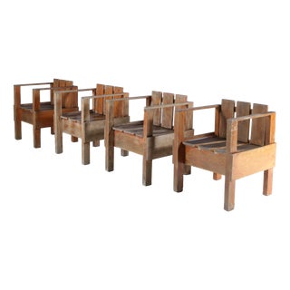 Teak Wooden Side Chair in Rietveld Crate, Netherlands, 1960s, Set of 4 For Sale