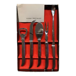 1960s Italian Kalmar Stainless Steel Five Piece Barware Set