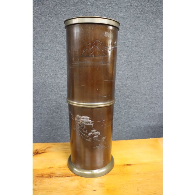 Etched Bronze Chinoiserie Umbrella Stand