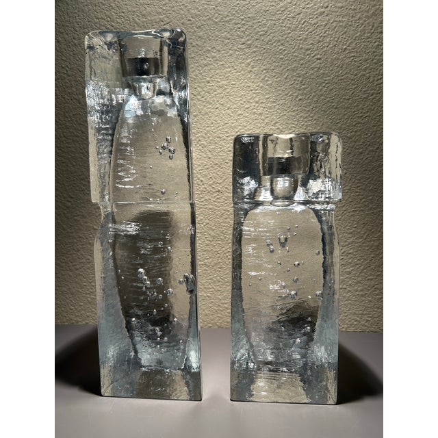 Kosta Boda Kosta Boda Signed Scandinavian Art Glass Candle Holders - Pair For Sale - Image 4 of 6