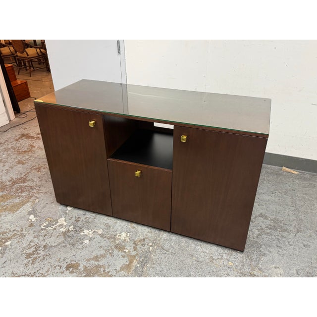 Wood Lily Jack Walnut Bespoke Credenza + Glass Top For Sale - Image 7 of 12