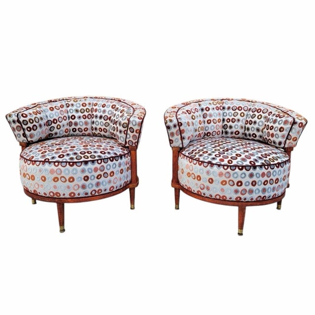 Mid Century Modern Atomic Barrel Back Club Chairs Newly Reupholstered - Pair This Fantastic Stylish Pair of Vintage Modern...