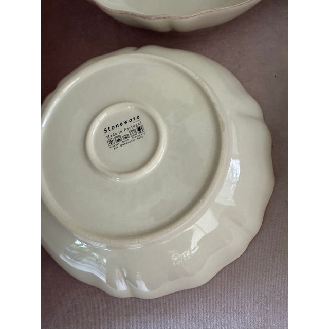 Vintage Portuguese Stoneware Scalloped Serving Bowls/Cream Glazed/Oven & Microwave Safe Set of 4 For Sale - Image 4 of 10