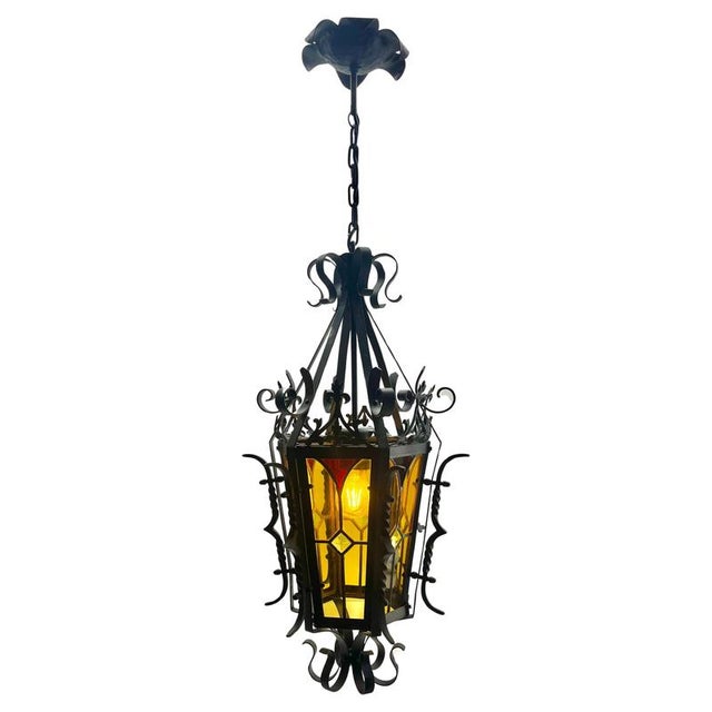 Arts & Crafts Hand-Crafted Forged Pendant Lobby Lamp, 1930s For Sale - Image 15 of 17