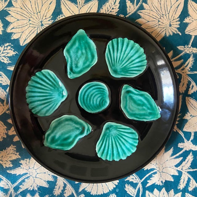 Ceramic Vintage French Majolica Oyster Plates attributed to Elchinger, 1960s, Set of 6 For Sale - Image 7 of 12