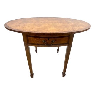 English George III Style Pembroke Burl Wood Table W Twin Drop-Leaf Sides For Sale