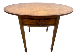 English George III Style Pembroke Burl Wood Table W Twin Drop-Leaf Sides