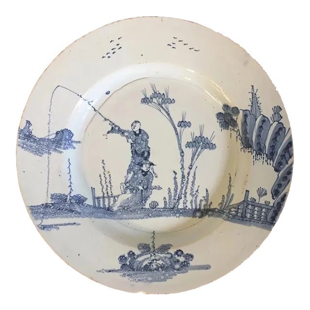 Antique 18th Century English London Delft Blue & White Faience Platter in the Chinese Kangxi Taste For Sale