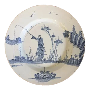 Antique 18th Century English London Delft Blue & White Faience Platter in the Chinese Kangxi Taste