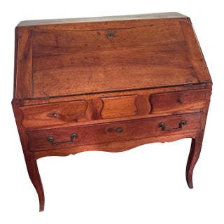 Antique Slant-Font Secretary Desk With Cabriole Legs and Interior Drawers For Sale