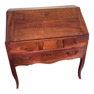 Antique Slant-Font Secretary Desk With Cabriole Legs and Interior Drawers