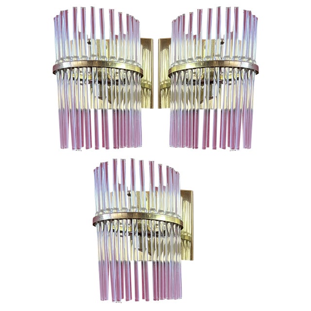 Mid-Century Wall Lamps in Brass and Murano Glass from Sciolari, 1960s, Set of 3 For Sale