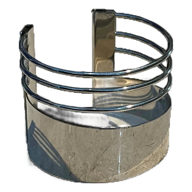 Vintage Silver Minimalist Adjustable Cuff Bracelet For Sale